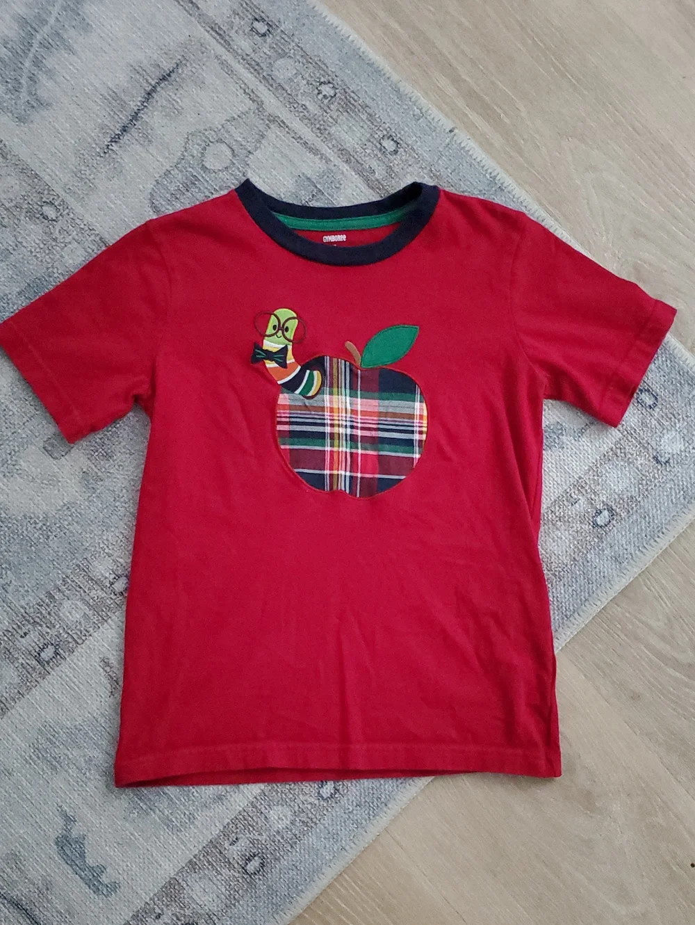 Gymboree Boys Red Applique Back To School Bookworm Shirt 100% Cotton Sz7